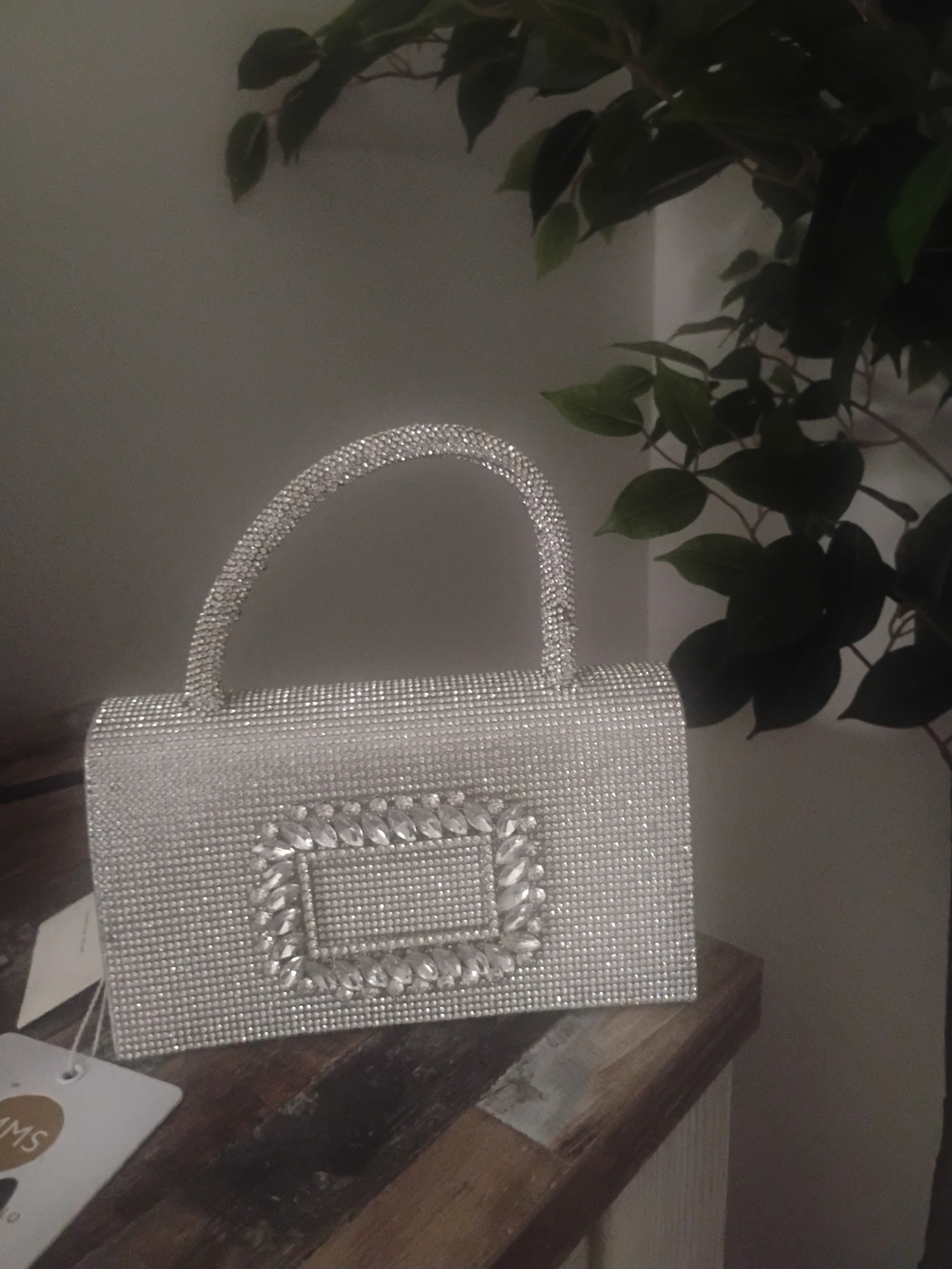 MMS Design Studio Silver Crystal-Embellished Handle Clutch
